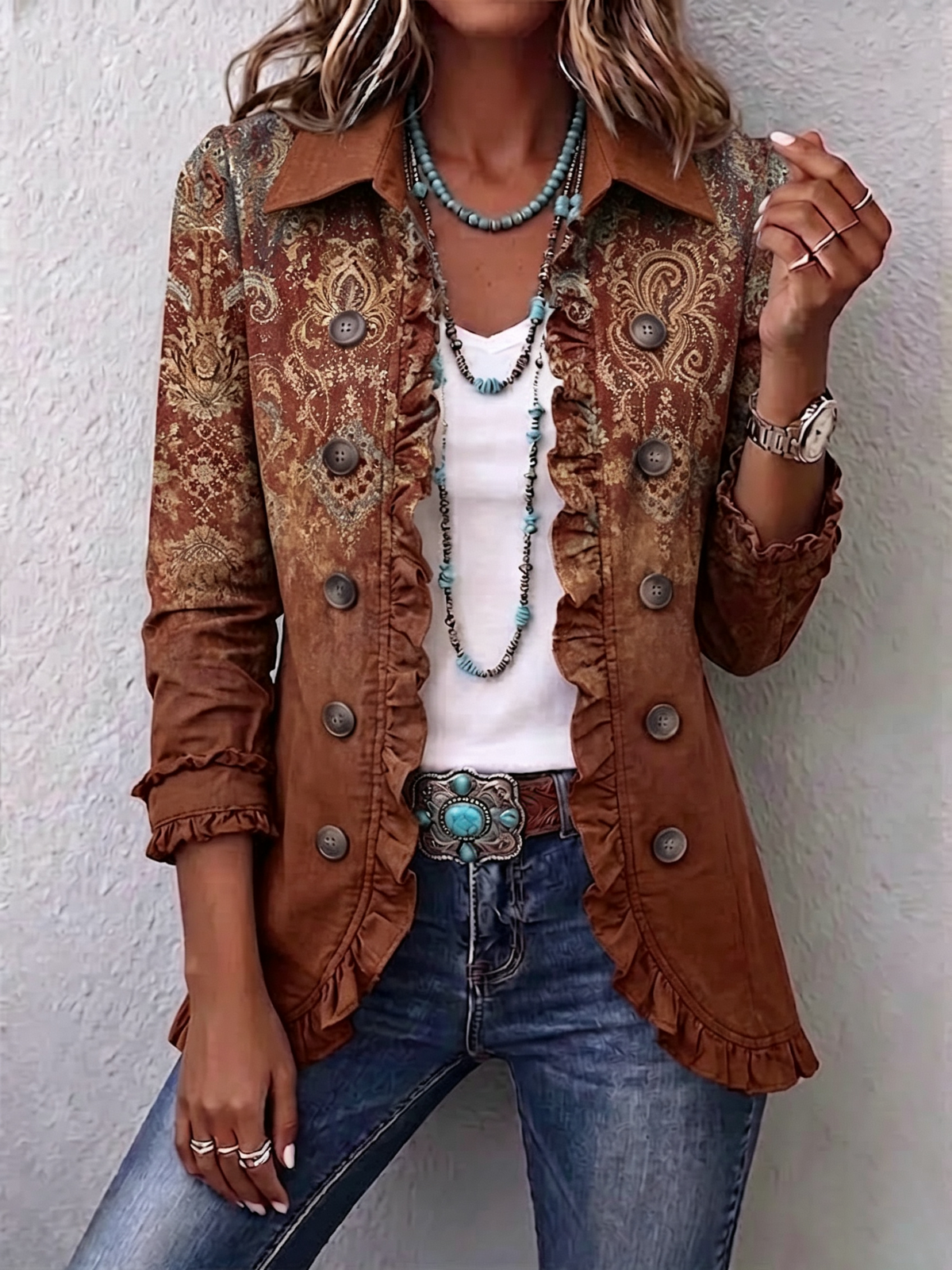 Boho-style Vintage Paisley Ruffle Jacket