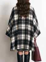 Women's Black and White Plaid Button-Front Cape Coat