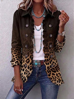 Boho-style Vintage Ombre Leopard Print Ruffle Jacket