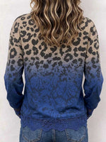 Women's Ombre Leopard Print Crewneck Sweatshirt With Lace Trim
