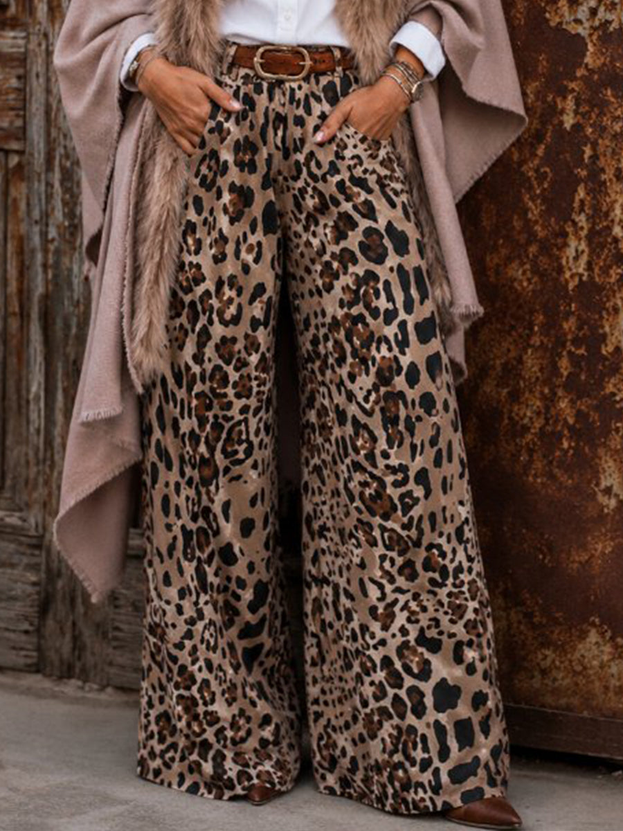 Casual Leopard-print Linen And Cotton Trousers