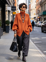 Elegant Asymmetrical Wrap Hem Turtleneck Sweater