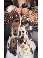 Chic Faux Fur Patchwork Jacket With Cow And Deer Prints