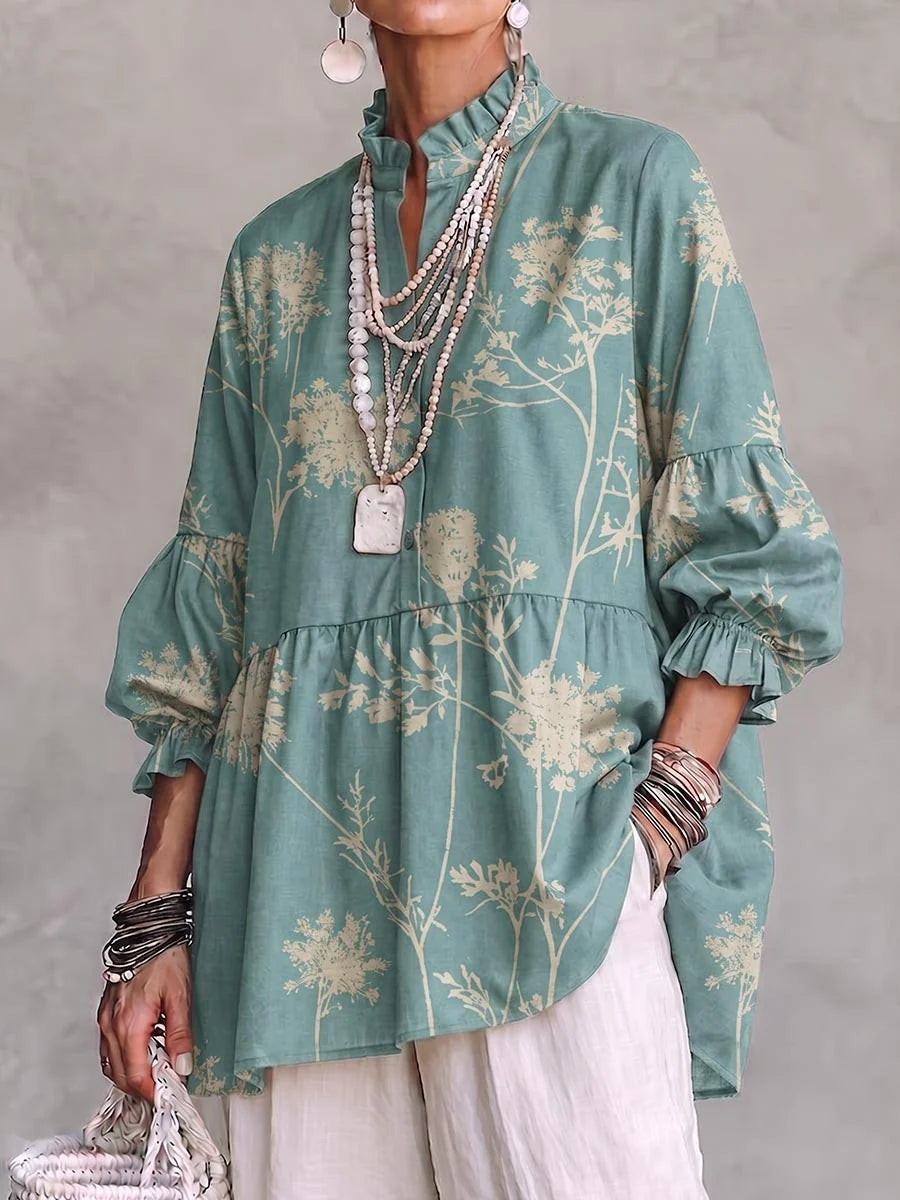 Artistic Neon Polka-Dot Linen Peplum Tunic