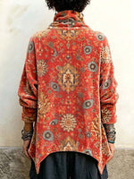 Women's Vintage Print High-neck Long-sleeve Loose-fit Velvet Top