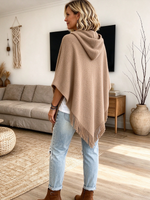 Chic Cozy Fringe Knit Toggle Cape