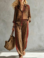 Fierce Leopard Print Button-Down Shirt & Flowing Wide-Leg Pants