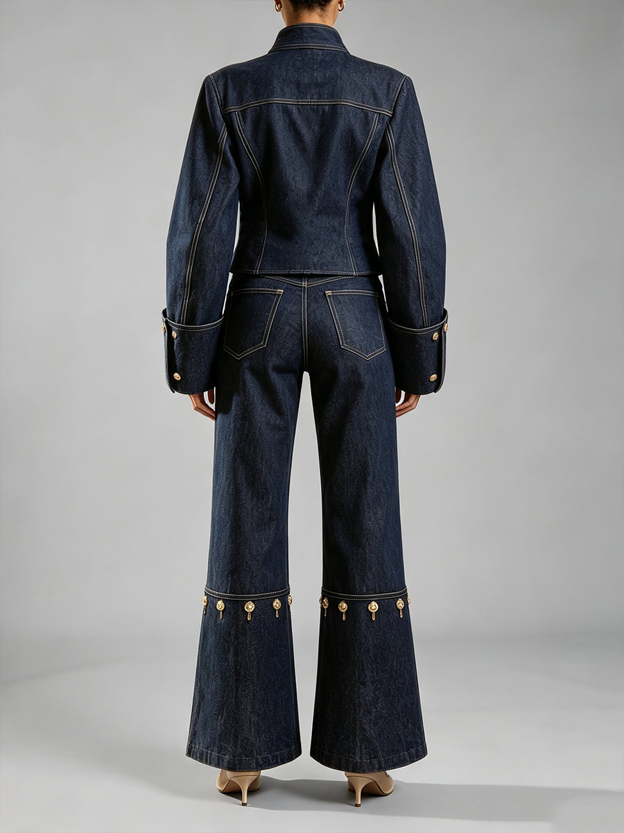 Stylish Casual Jeans With Gold Buttons