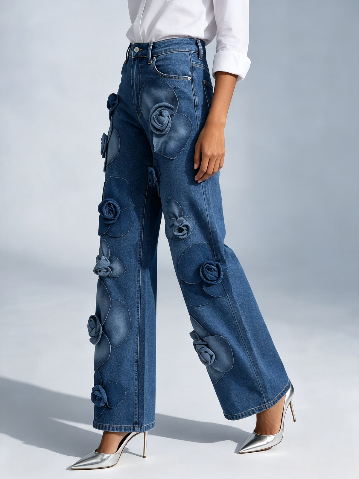 Dimensional Floral Denim Jeans