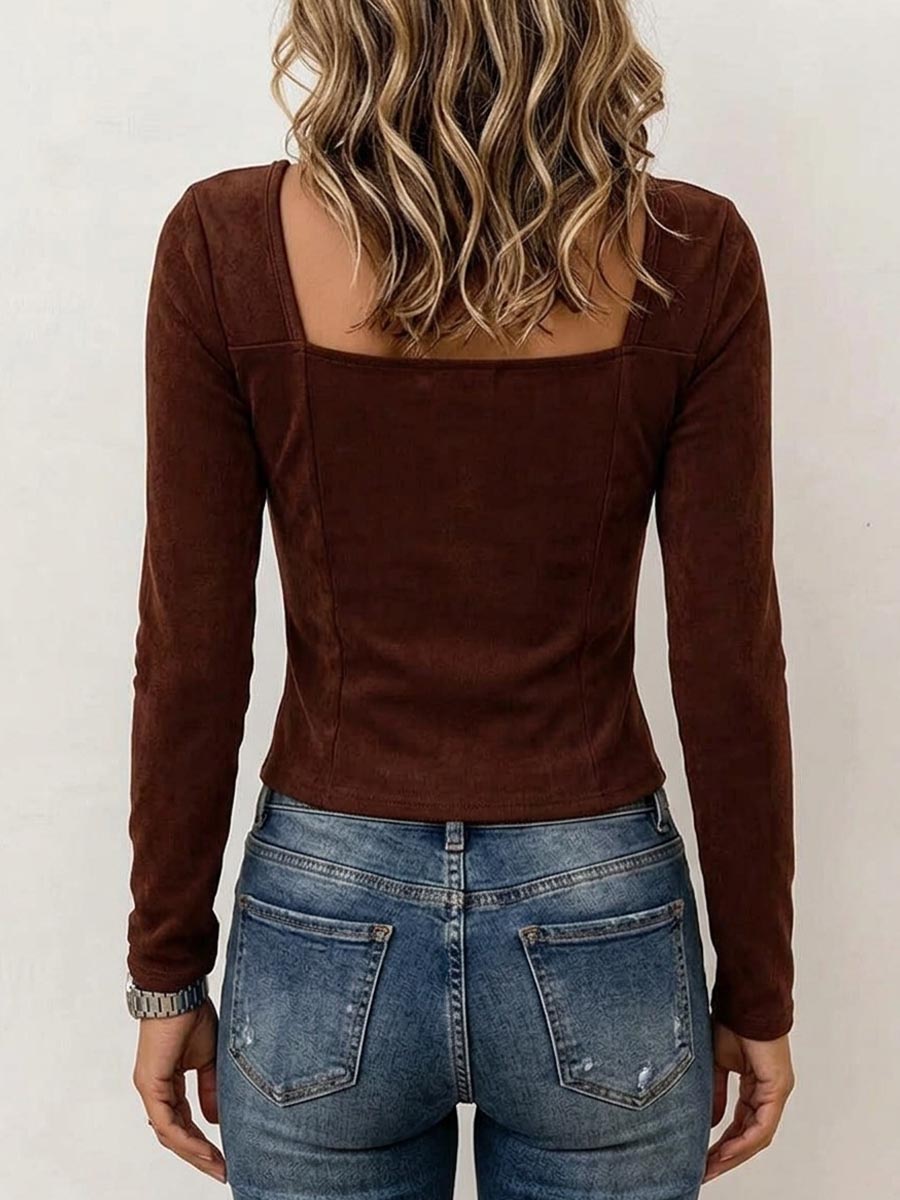 Women's Elegant Sweetheart Neck Twisted Front Long Sleeve Top