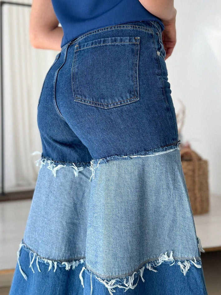 Boho Patchwork Wide-leg Denim Jeans
