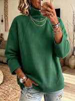 Solid-color Casual Sweatshirt With A Mock Neck And Raglan Sleeves