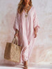 Vertical-striped Deep-v Loose Batwing-sleeve Long Beach Cover-up Dress