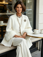 Elegant Cozy Faux Fur Cuffs Wool-blend Coat