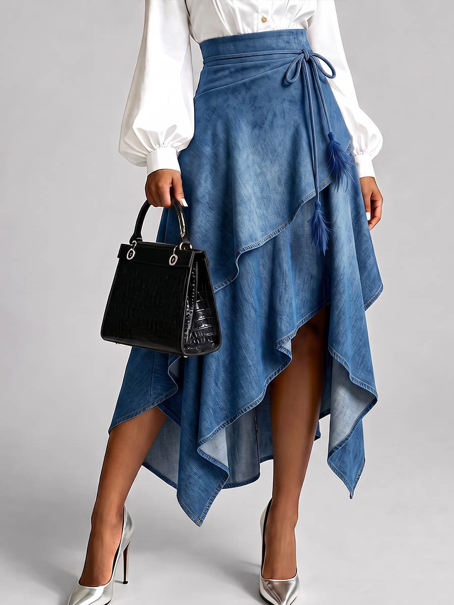 Women's High-waisted Casual Loose Irregular A-line Denim Skirt