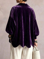 Oversized Velvet Coat Featuring Large Lapels, Large Buttons, And Lantern Sleeves