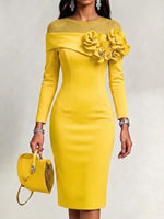 Curated Designer –Solid-color, Slim-fit Dress With A Round Neck And 3d Floral Embellishment On The Side