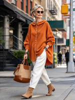 Chic Vintage Textured Orange Button-down Collared Shirt