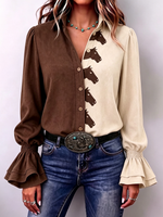 Western-chic Horse Prints Colorblock Shirt