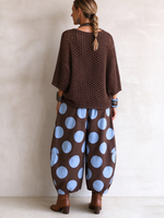 Casual Relaxed Brown Open-knit Mesh Sweater Top