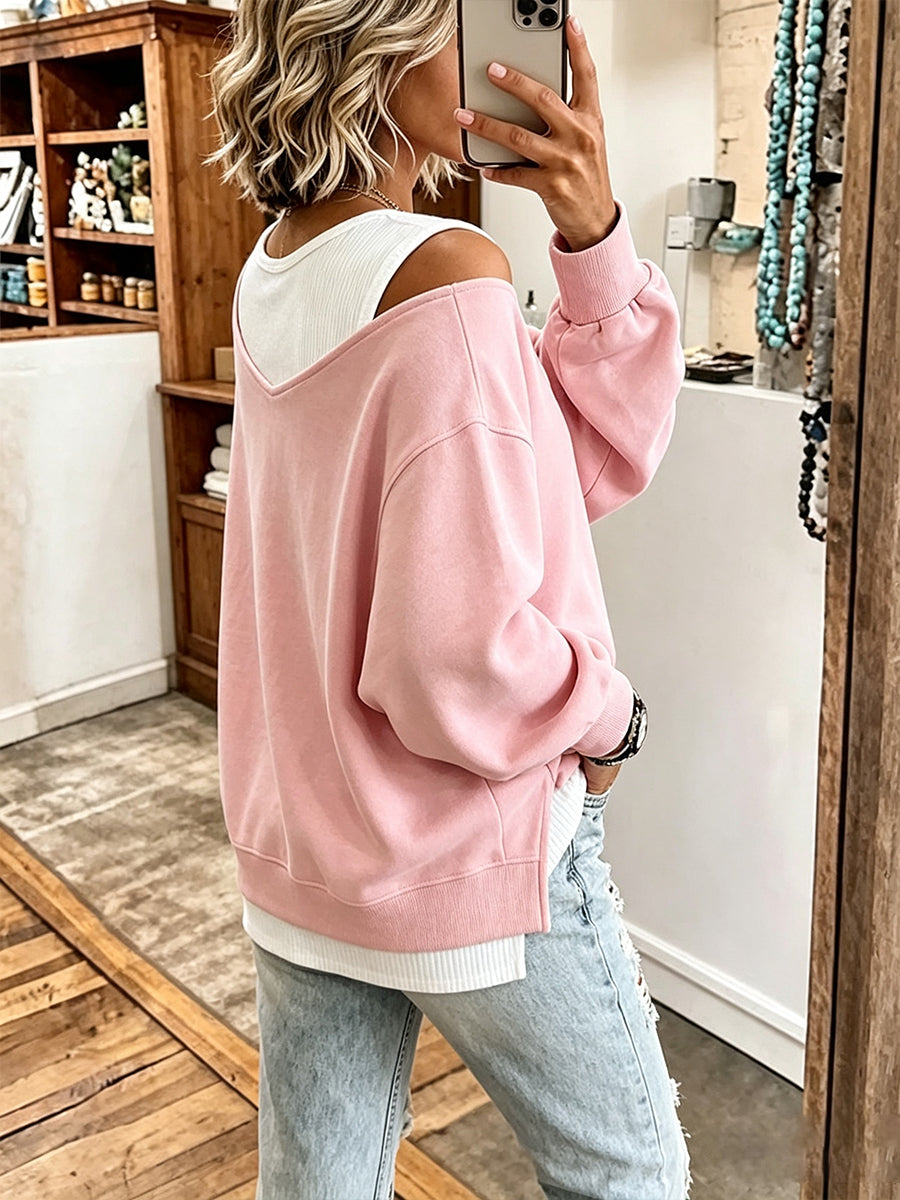 Chic Layered Cold Shoulder Sweatshirt