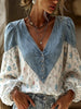 Boho-ChicFloral Paneling Denim Blouse