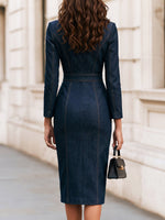 Chic And Tailored Denim Midi Dress With A Blazer Collar