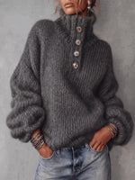 Women's Solid Color High-neck Long-sleeve Casual Loose Knit Pullover