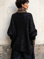 Sparkly Chic Party Asymmetrical Button Sweater