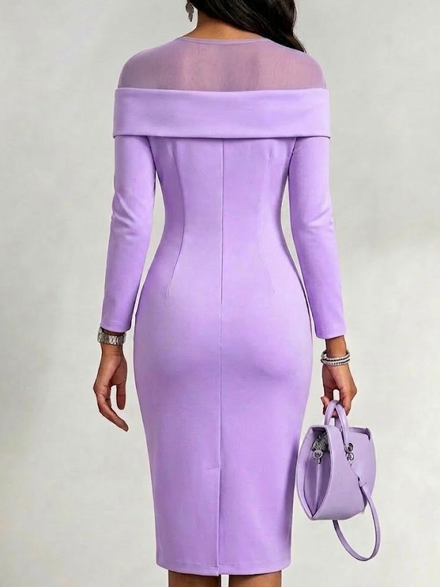 Curated Designer –Solid-color, Slim-fit Dress With A Round Neck And 3d Floral Embellishment On The Side