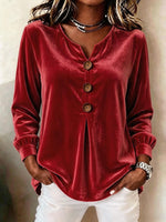 Elegant Soft Velvet Button-down Shirt Top