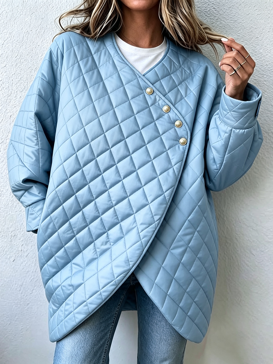 Relaxed Elegant Diamond Quilted Asymmetric Oversized Jacket