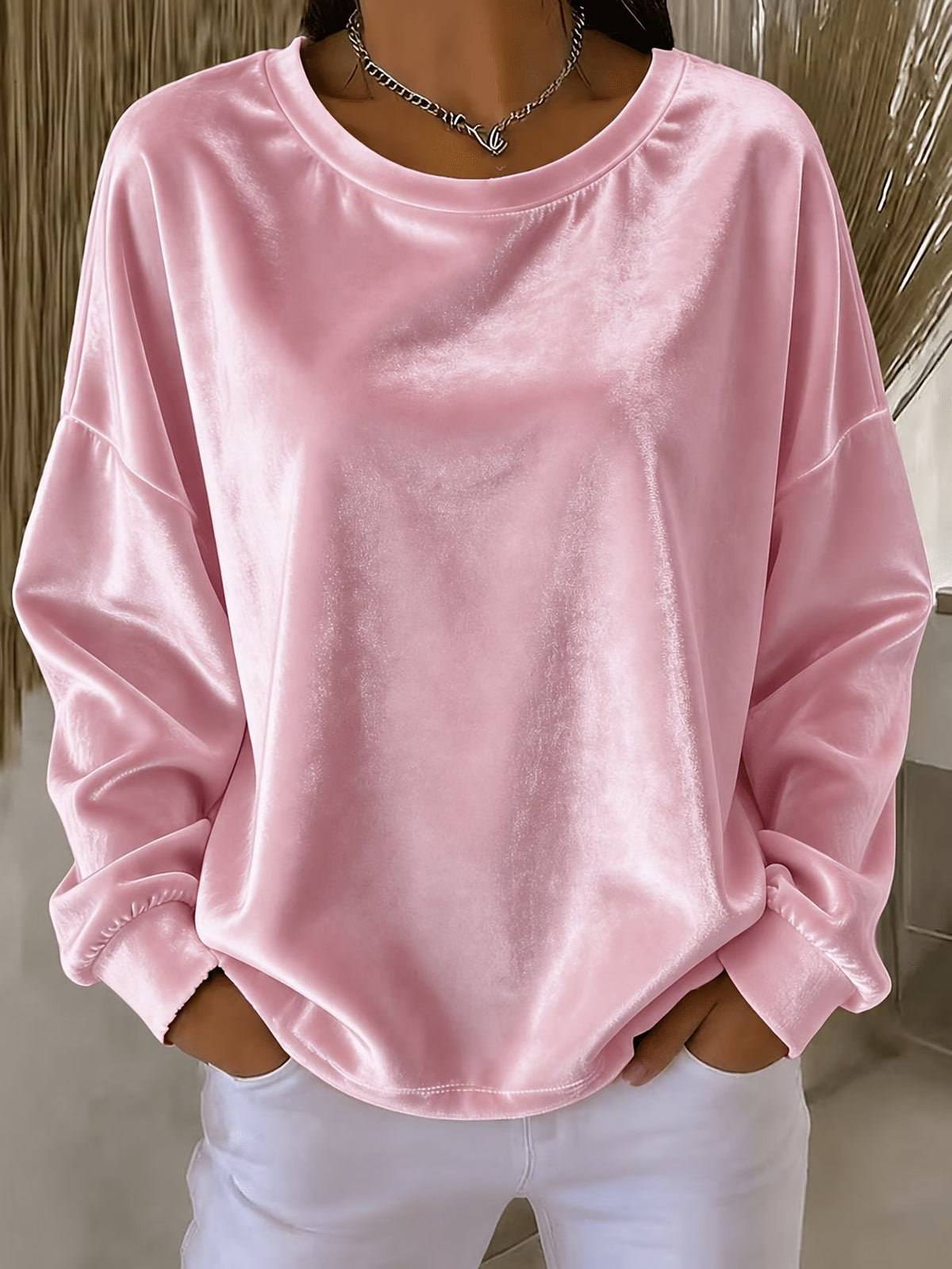 Chic Velvet Drop-Shoulder Sweatshirt