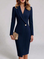Women's Solid Color Lapel Long-sleeve Casual Loose Blazer Dress