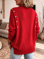 Chic Button-Detailed Ribbed Knit Pullover