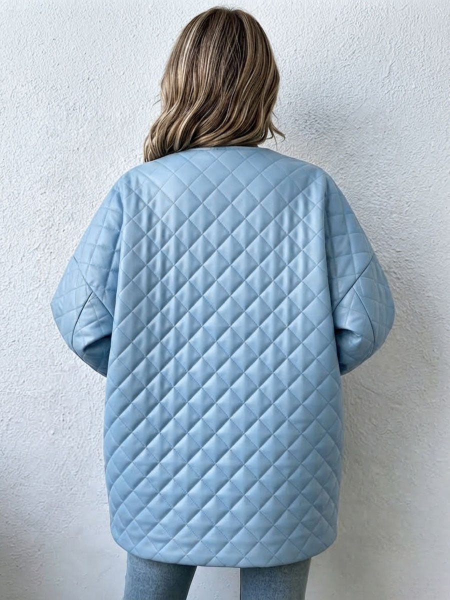 Relaxed Elegant Diamond Quilted Asymmetric Oversized Jacket