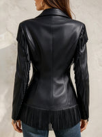 Fringed Statement Faux-Leather Blazer