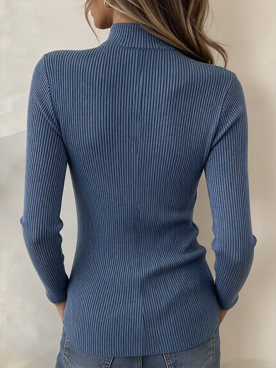 Chic Asymmetric Zip Ribbed Top