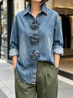 Chic Casual 3d Rose Flower Denim Shirt