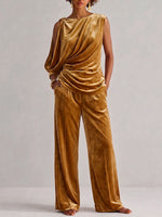 Women's Solid Color High-waisted Casual Loose Velvet Wide-leg Pants