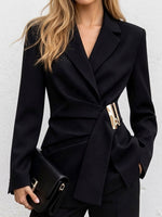 Asymmetrical Blazer with Metal Buckle Waist