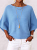 Elegant Boat Neck Batwing Sleeve Ribbed Knit Top