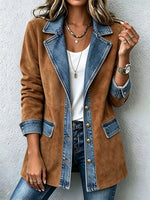 Casual Denim Blazer With Faux Suede Paneling
