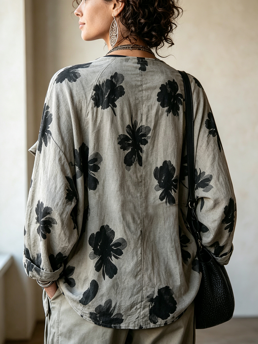 Artistic Floral Pattern Oversized Asymmetrical Jackets