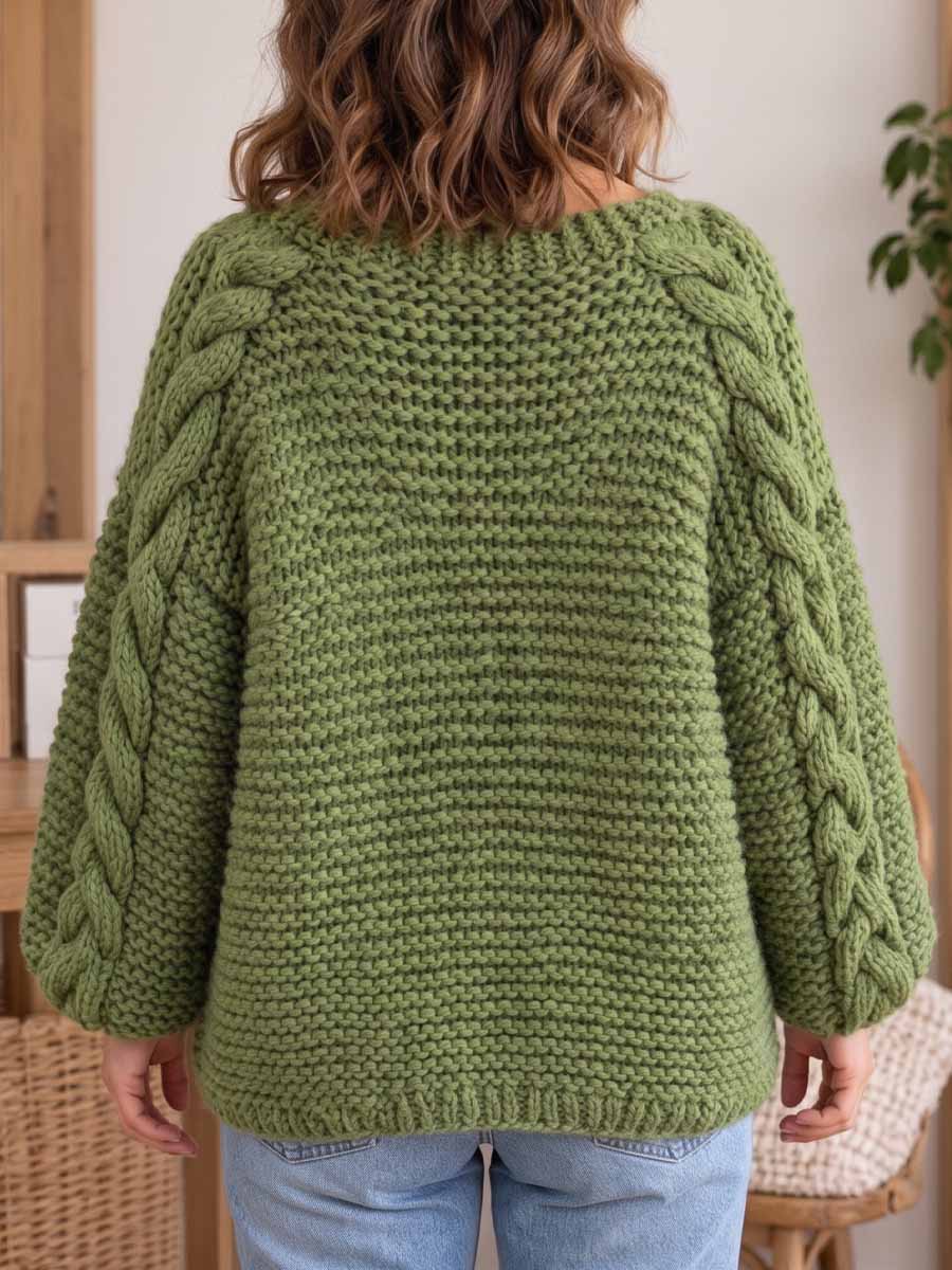 Women's Solid Color Long-sleeve Casual Loose-fit Knit Cardigan