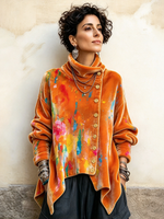 Artistic Colorful Splash Prints Velvet Asymmetrical Top