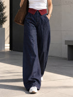 Casual Wide-leg Jeans With Color-block Waistband