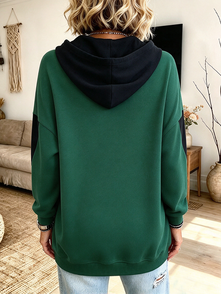 Stylish Casual Colorblock Hooded Sweatshirt