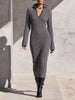 Women's Solid Color Collared Long Sleeve Casual Loose Knit Dress