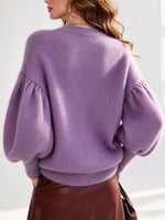 Cozy Cotton-wool Blend Knit Top With Lantern Sleeves